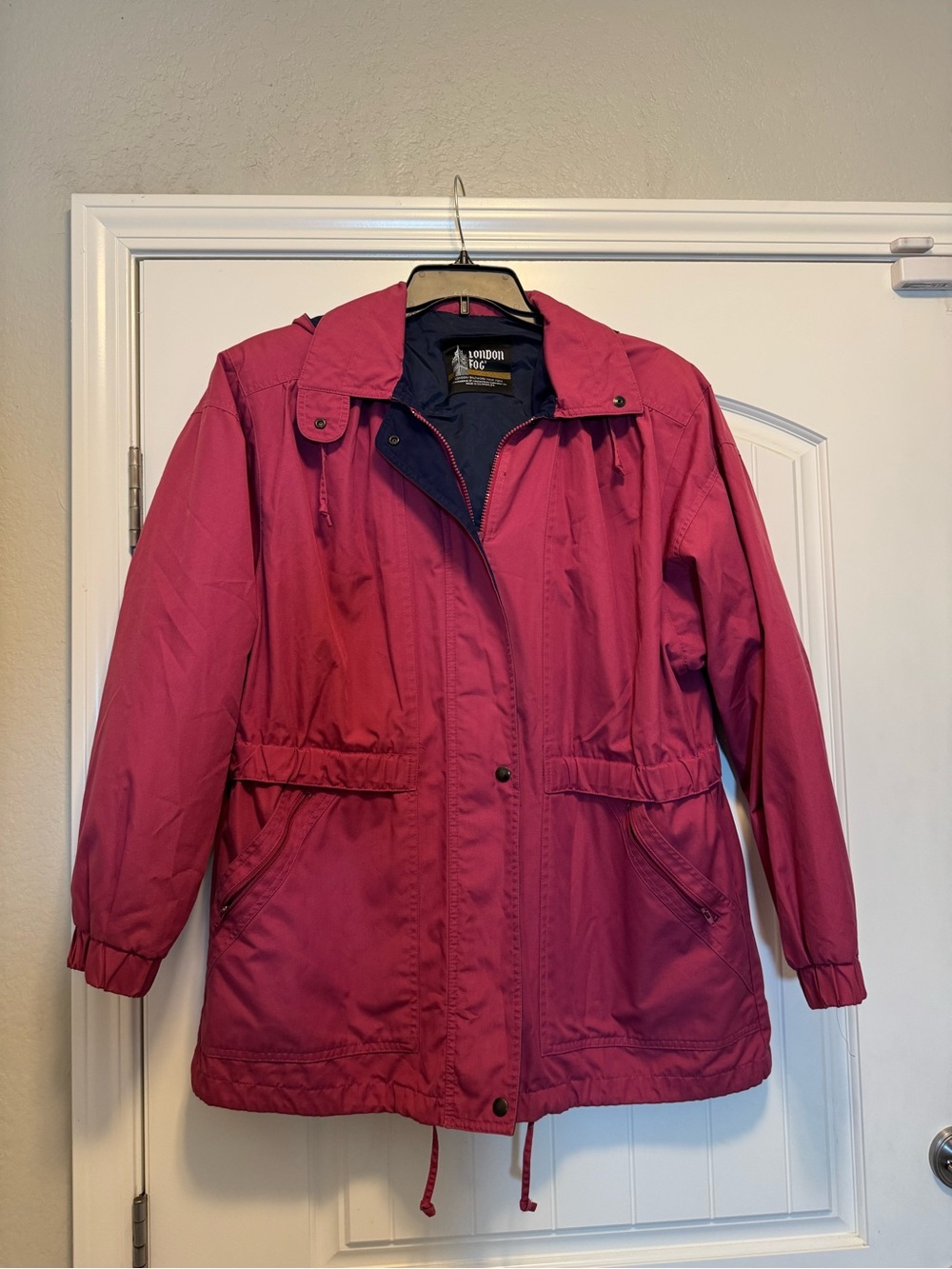 Vintage London Fog Raspberry Pink Hooded Rain Jacket Size XL Block Gorpcore